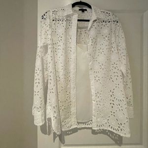 J.Crew White Button-up Shirt in Embroidered Eyelet Size 4